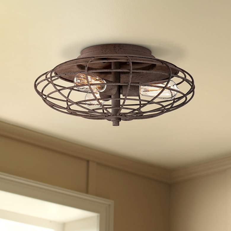 Image 1 Industrial Cage Dark Rust 18 1/2 inchW LED Ceiling Light Fixture