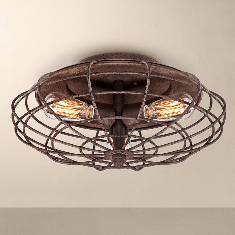 Image 1 Industrial Cage Dark Rust 8 1/2 inch High Ceiling Light Fixture