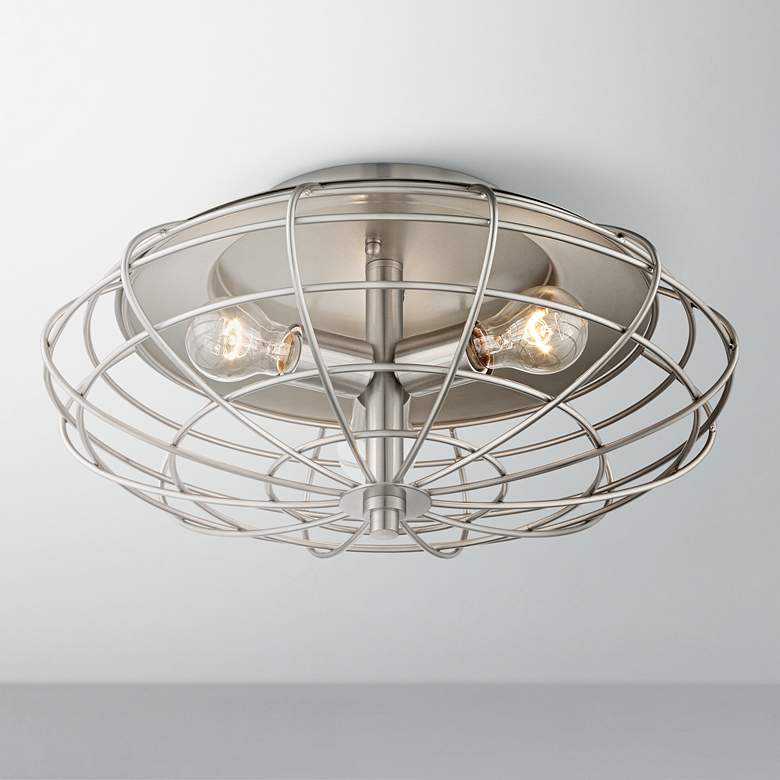 Image 1 Industrial Cage Nickel 8 1/2" High Ceiling Light Fixture