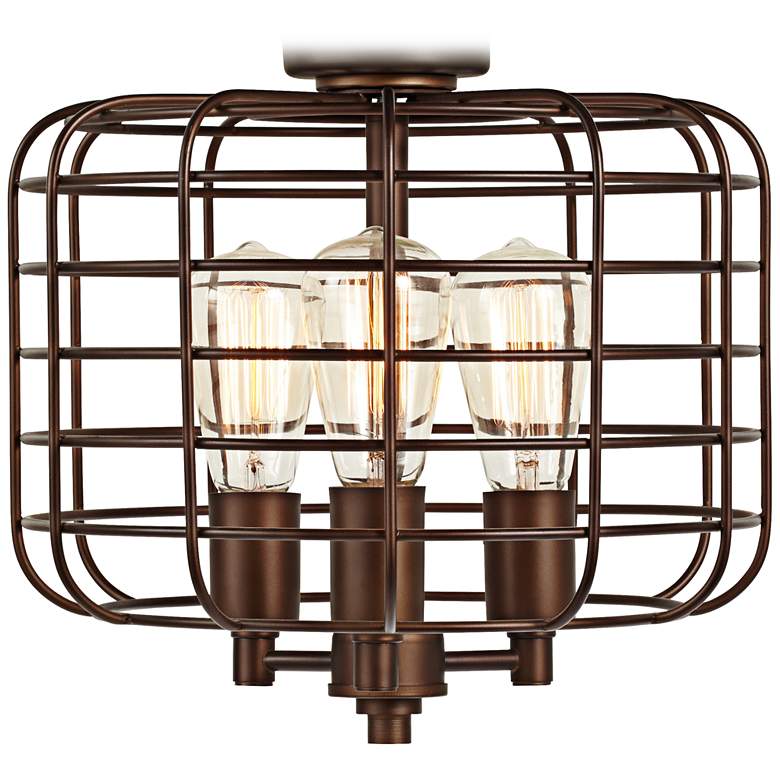 Image 1 Industrial Cage Oil-Rubbed Bronze LED Ceiling Fan Light Kit