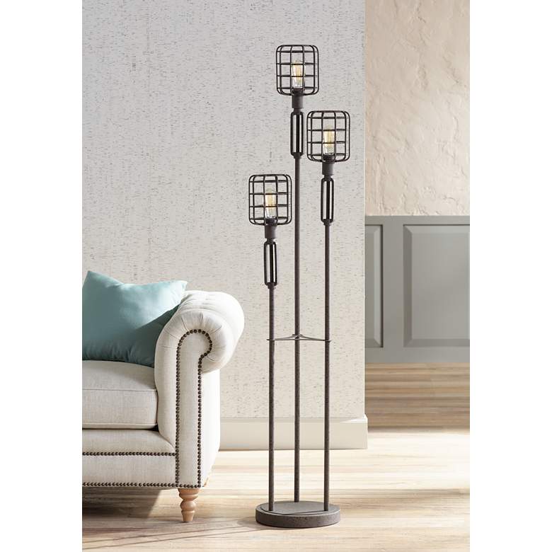 Image 1 Industrial Cage Rust Metal Floor Lamp