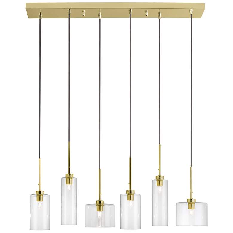 Image 1 Industrial Chic 29 inch Wide 6 Light Horizontal Aged Brass Pendant