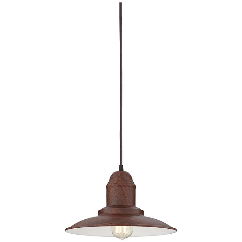 Image 2 Industrial Farmhouse 12 inch Wide Faux Wood Pendant Light more views