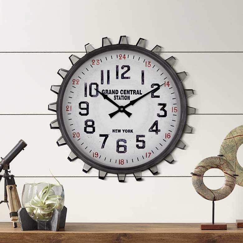 Image 1 Industrial Gear 23 1/2 inch Rail Station Round Wall Clock