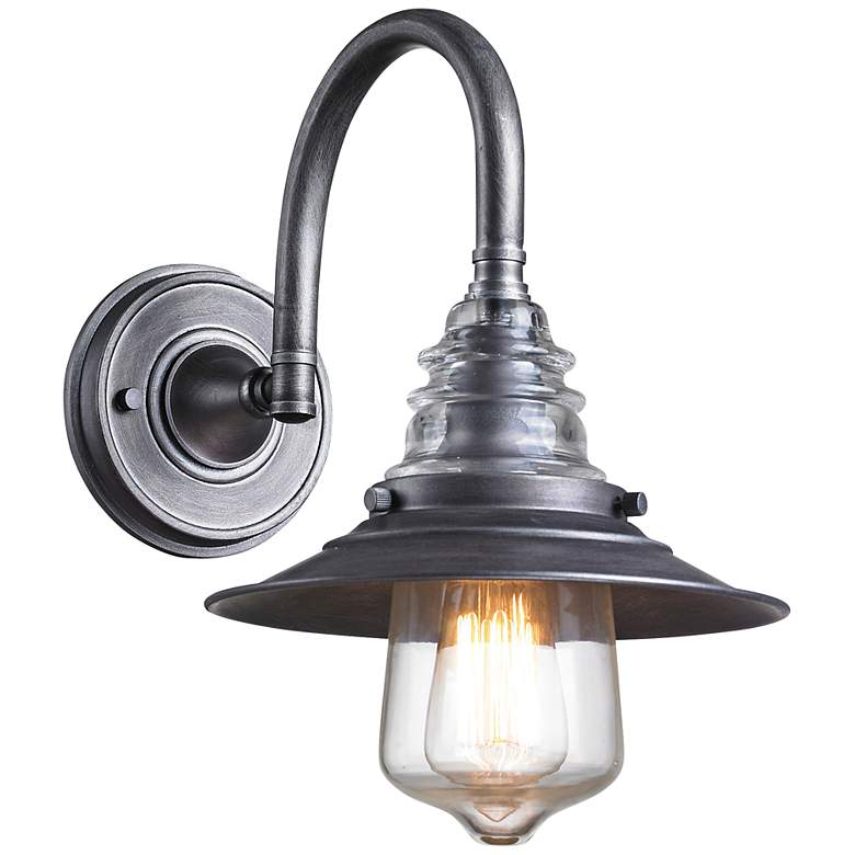 Image 1 Industrial Insulator Glass Weathered Zinc Wall Sconce