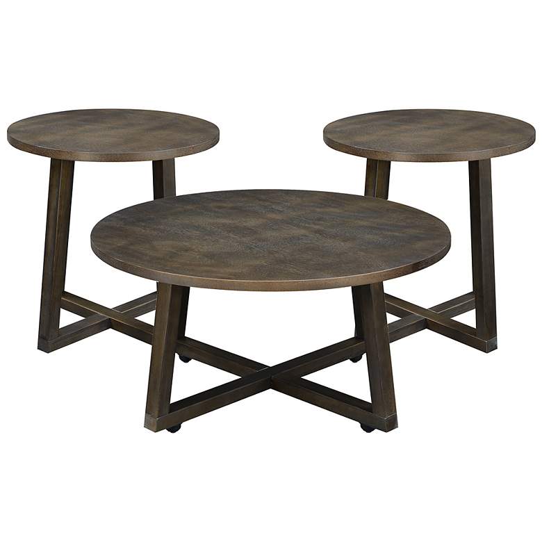 Image 1 Industrial Smokey Walnut 3-Piece Coffee and End Table Set