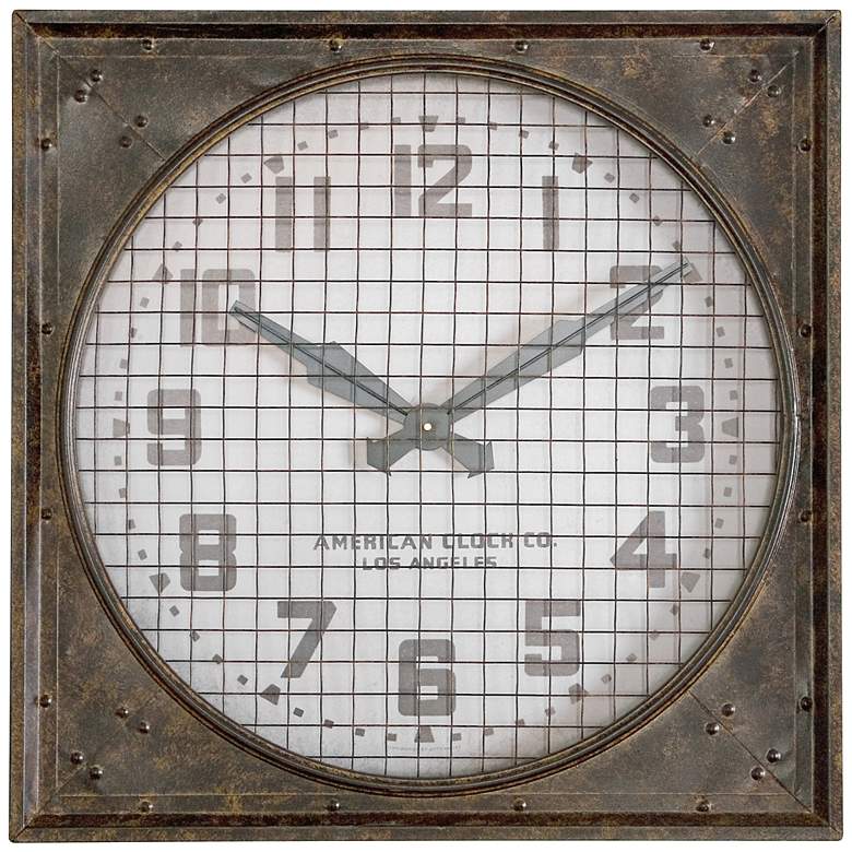 Image 1 Industrial Warehouse 26 inch Wide Clock with Metal Grill