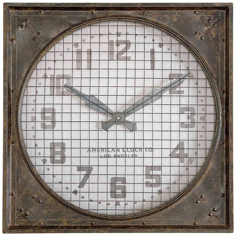 Image 1 Industrial Warehouse 26" Wide Clock with Metal Grill