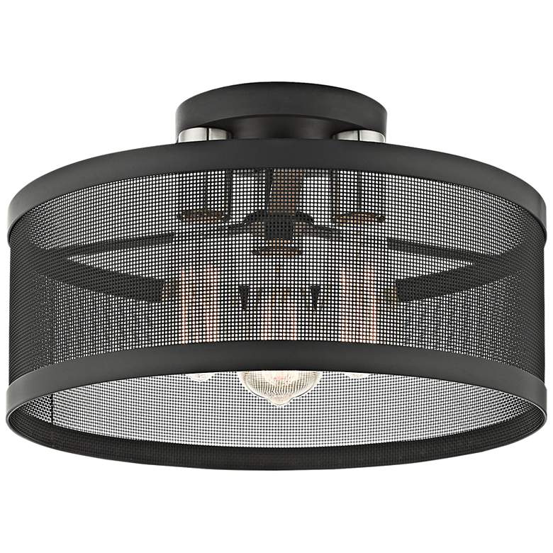 Image 3 Industro 15" Wide Black Mesh 3-Light Ceiling Light