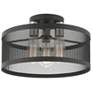 3_Industro 15" Wide Black Mesh 3-Light Ceiling Light
