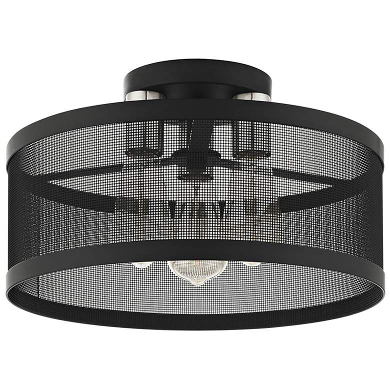 Image 5 Industro 15" Wide Black Mesh 3-Light Ceiling Light more views
