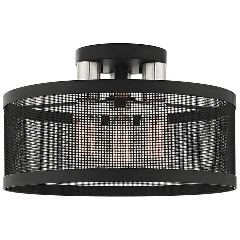 Image 6 Industro 15" Wide Black Mesh 3-Light Ceiling Light more views