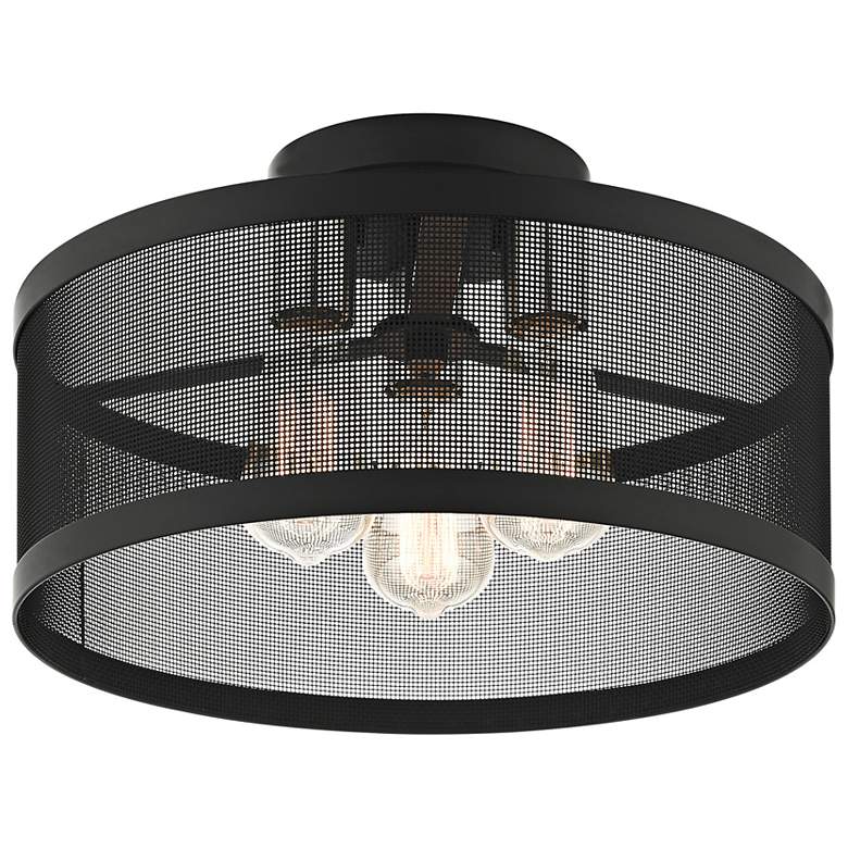 Image 7 Industro 15" Wide Black Mesh 3-Light Ceiling Light more views