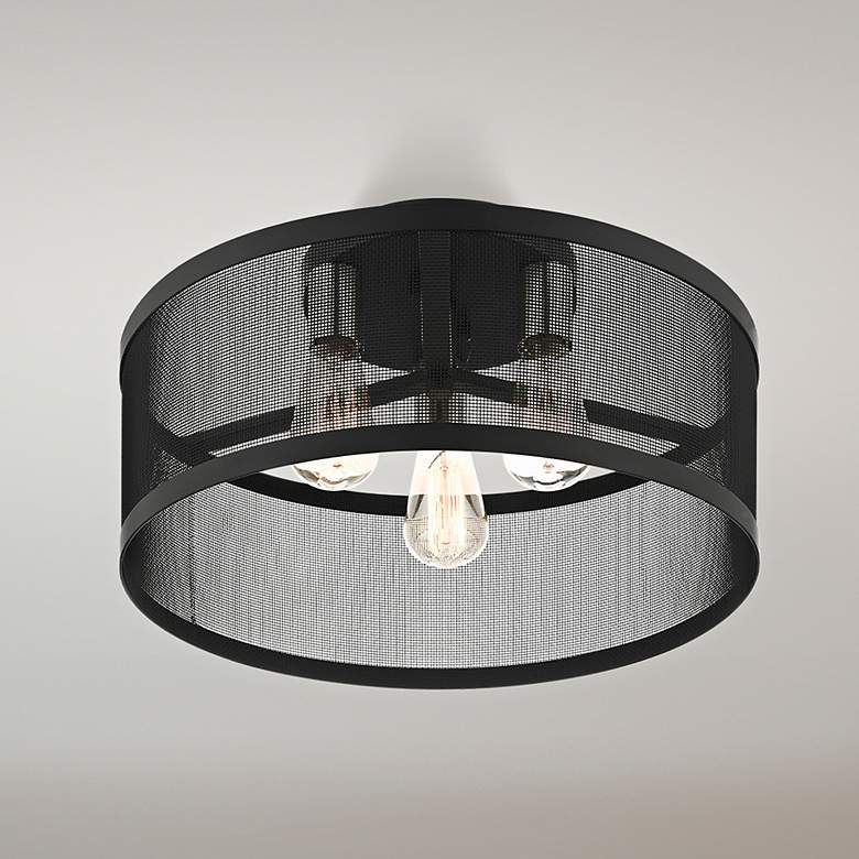 Image 2 Industro 18" Wide Black Mesh Ceiling Light
