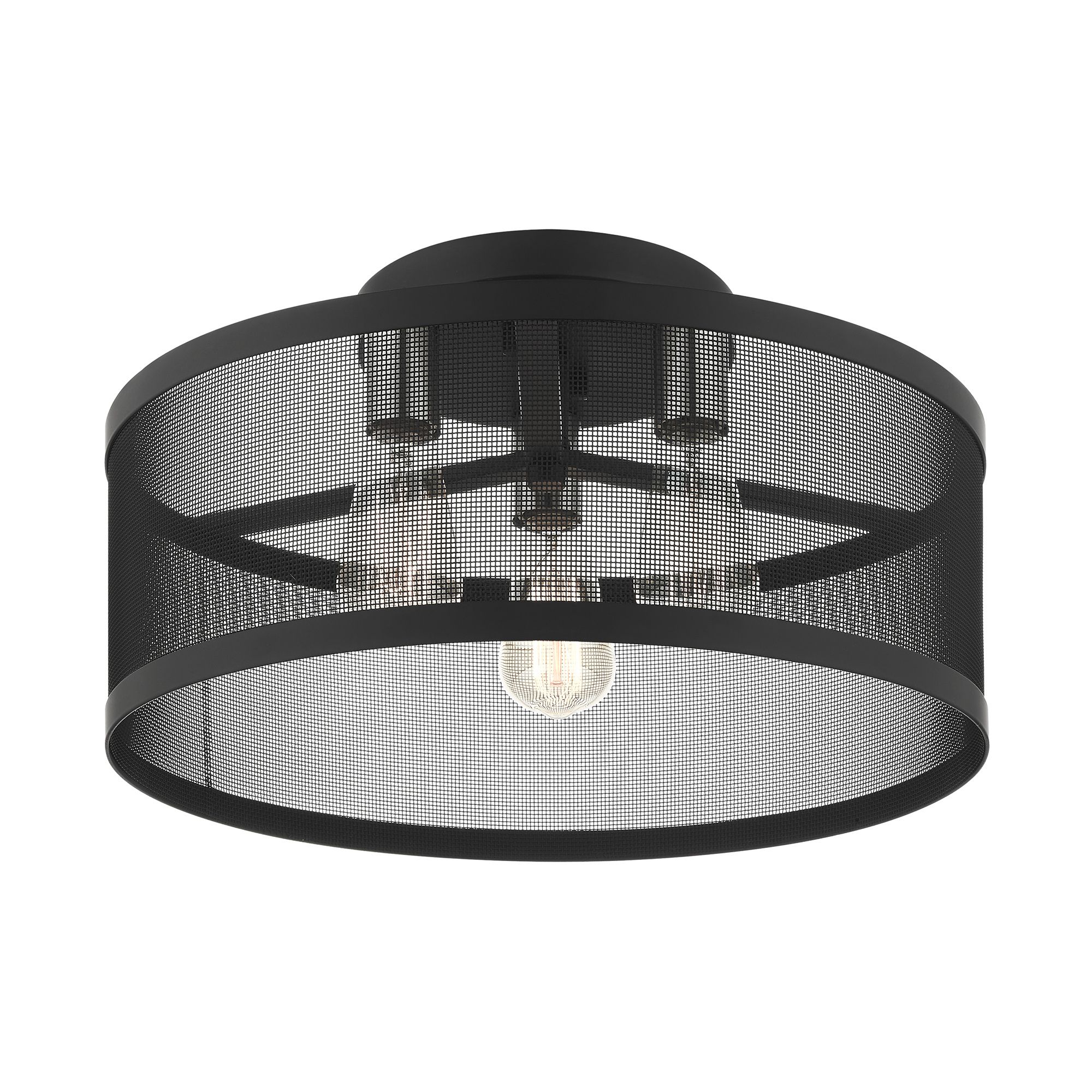Industro 18" Wide Black Mesh Ceiling Light in scene