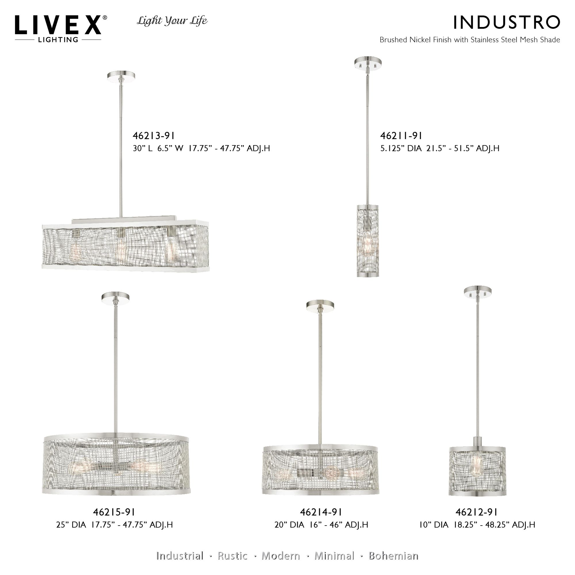 Industry 1 Light Brushed Nickel Pendant