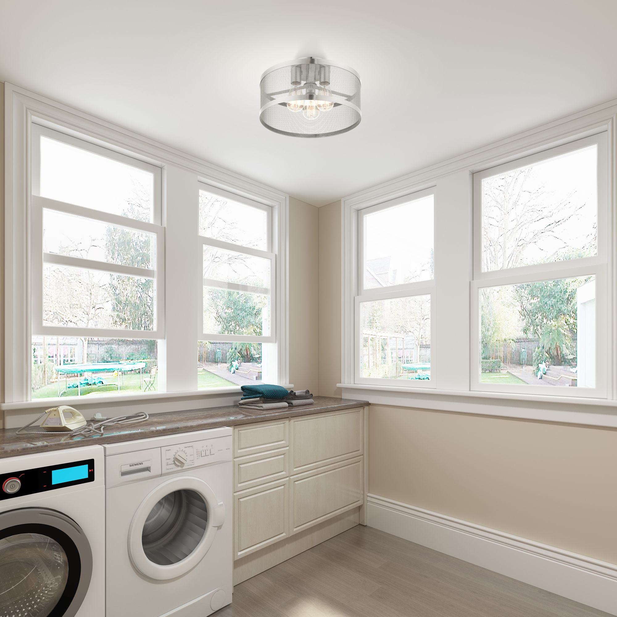 Industry 3 Light Brushed Nickel Semi Flush Mount