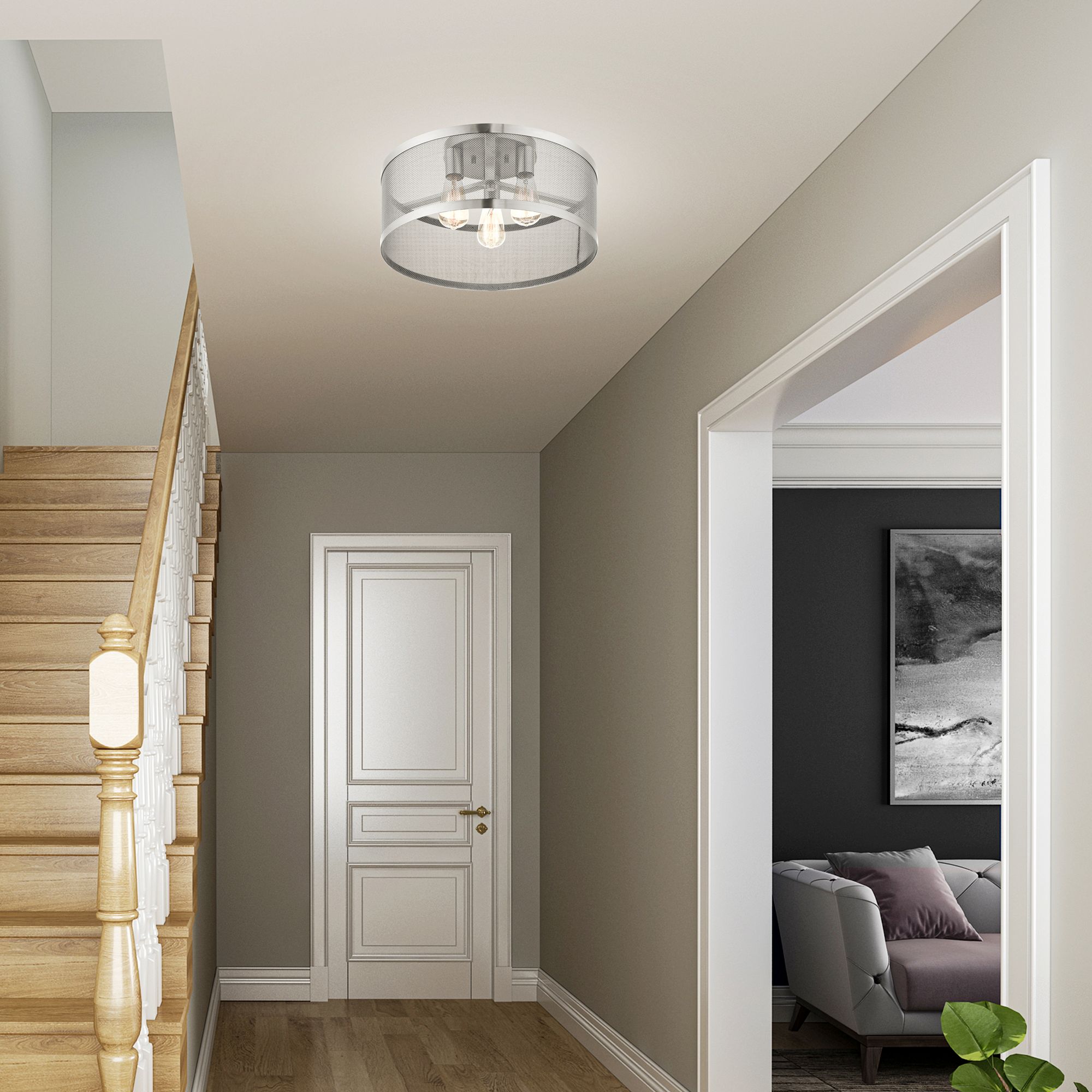 Industry 3 Light Brushed Nickel Semi Flush Mount