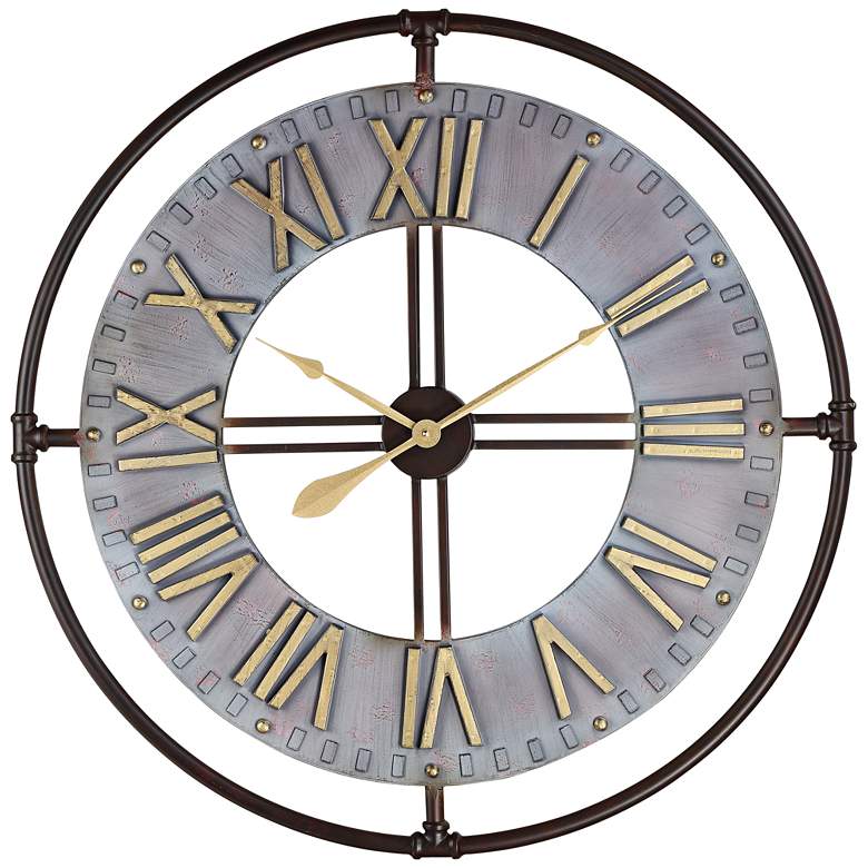 Image 3 Industry 33 inch Wide Steel and Gold Open-Face Wall Clock