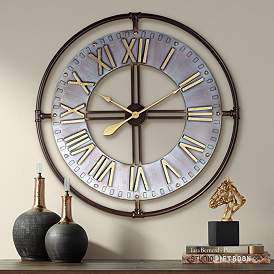 Image2 of Industry 33" Wide Steel and Gold Open-Face Wall Clock