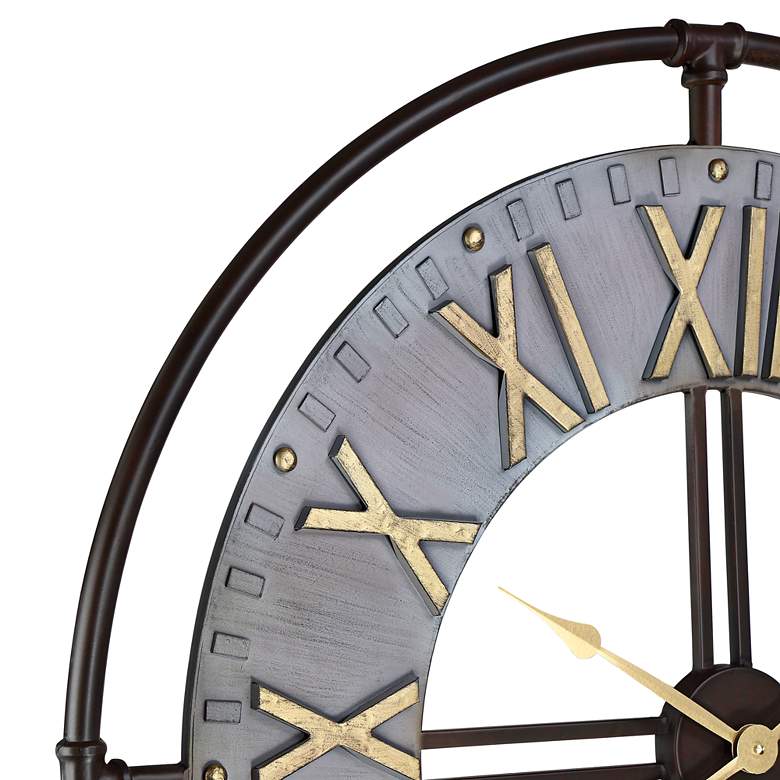 Image 4 Industry 33 inch Wide Steel and Gold Open-Face Wall Clock more views