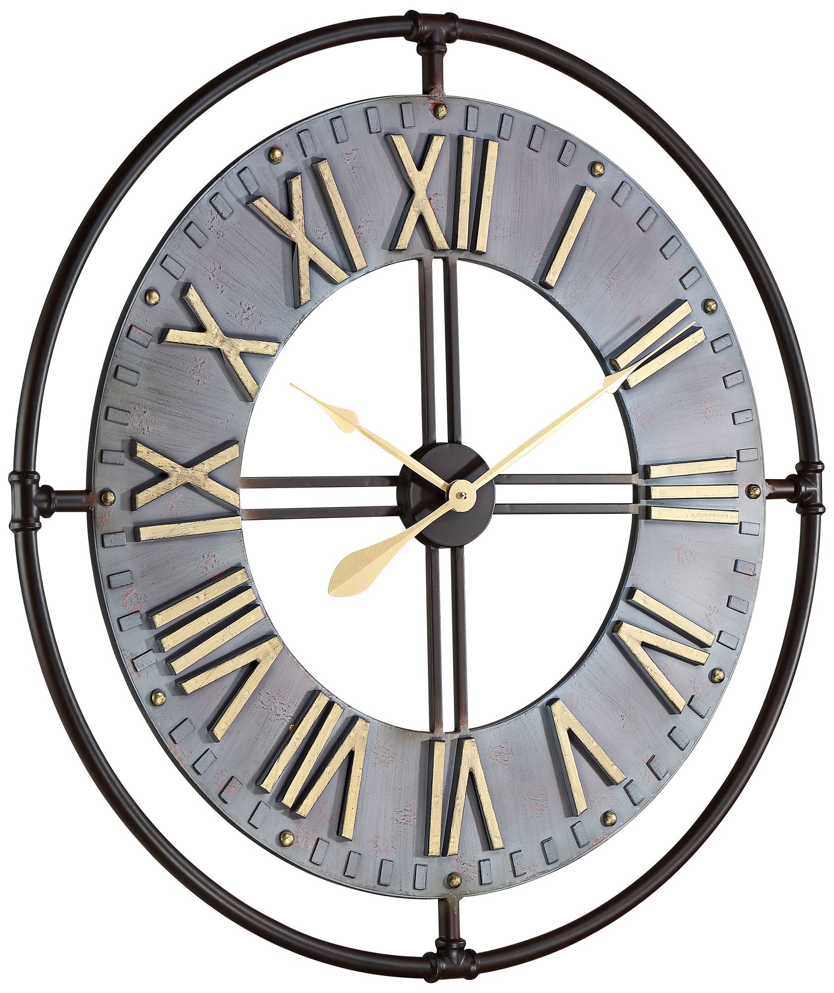 Industry 33" Wide Steel and Gold OpenFace Wall Clock 64K84 Lamps Plus