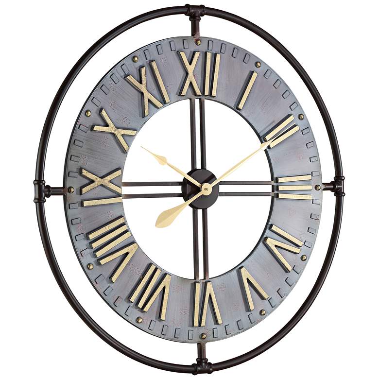 Image 5 Industry 33 inch Wide Steel and Gold Open-Face Wall Clock more views