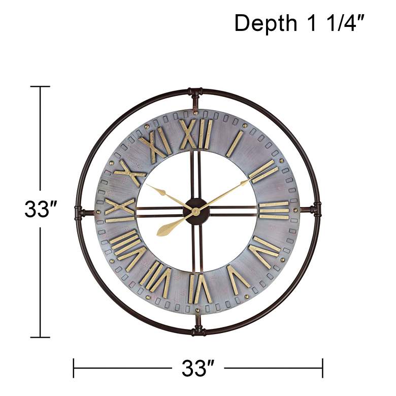 Image 6 Industry 33 inch Wide Steel and Gold Open-Face Wall Clock more views