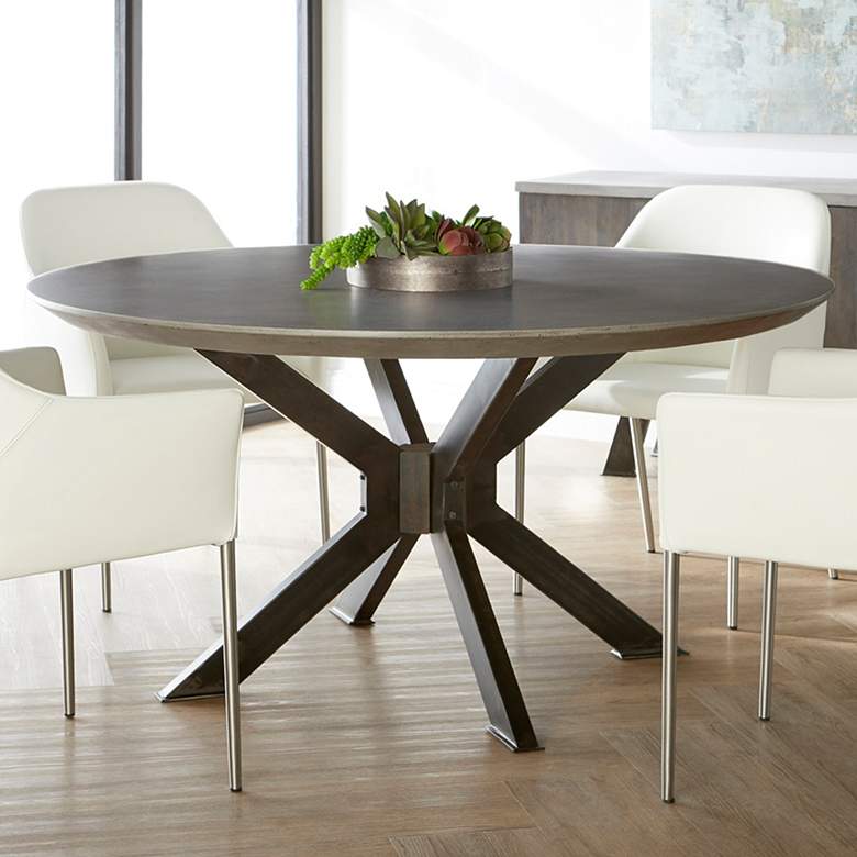 Industry 60&quot; Wide Ash Gray and Black Round Dining Table