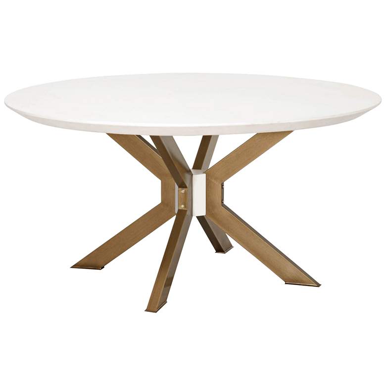 Image 1 Industry 60" Wide Ivory and Brass Round Dining Table