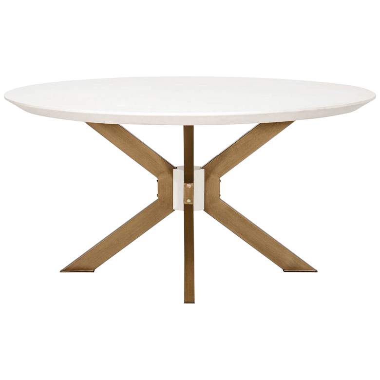 Image 3 Industry 60" Wide Ivory and Brass Round Dining Table more views