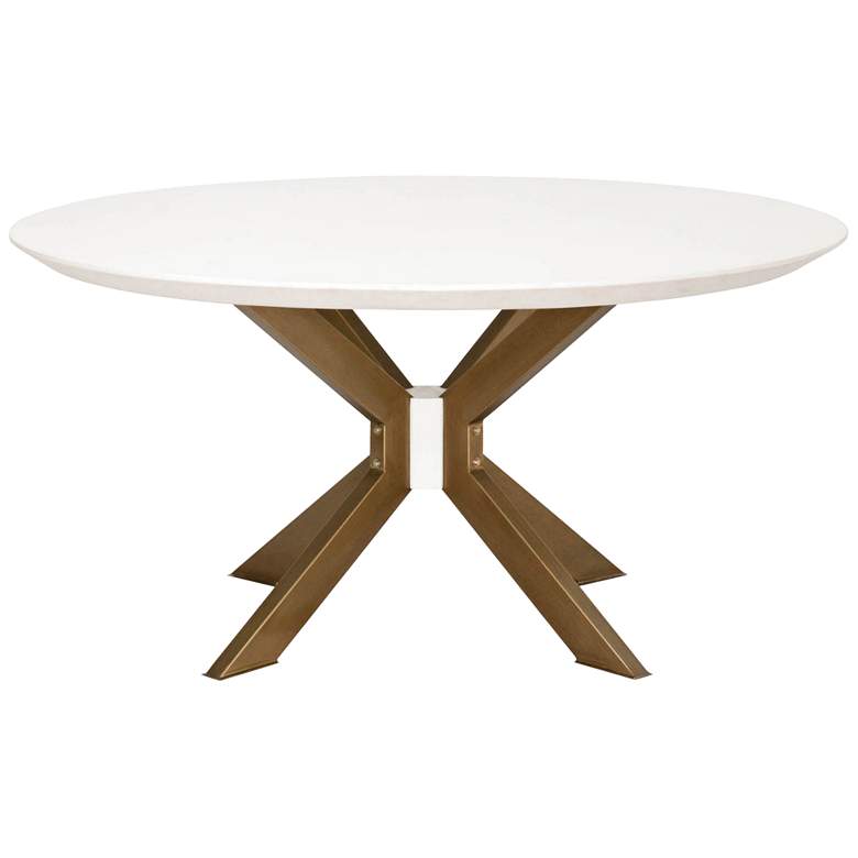 Image 4 Industry 60" Wide Ivory and Brass Round Dining Table more views