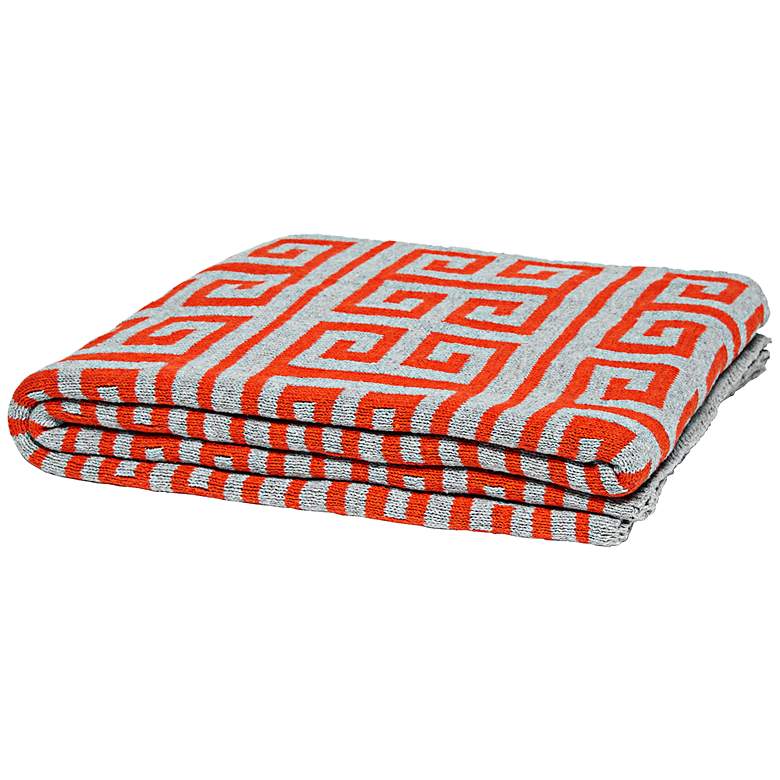 Image 1 Infinite Greek Key Orange and Gray Reversible Throw Blanket