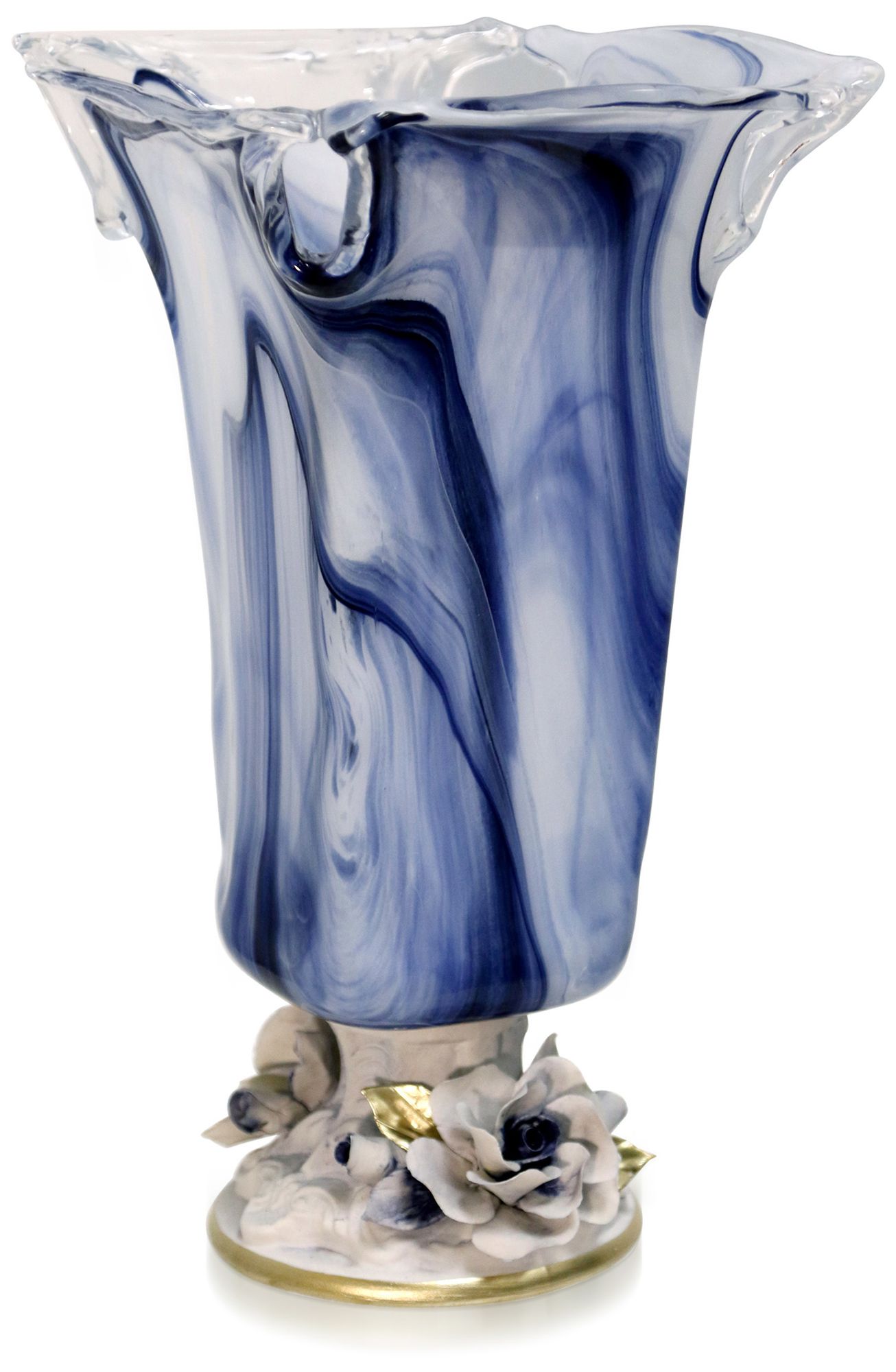 Infinity Vase Murano Glass Vase in Royal Blue and White Swirl