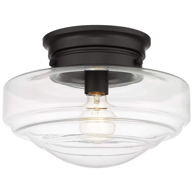 Image 1 Ingalls 12" Wide Matte Black 1-Light Semi-Flush With Clear Glass