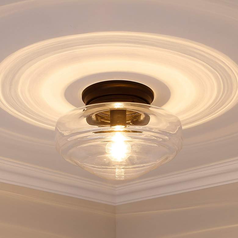 Image 1 Ingalls 12" Wide Matte Black 1-Light Semi-Flush With Clear Glass