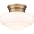 Ingalls 12" Wide Modern Brass White Glass Ceiling Light