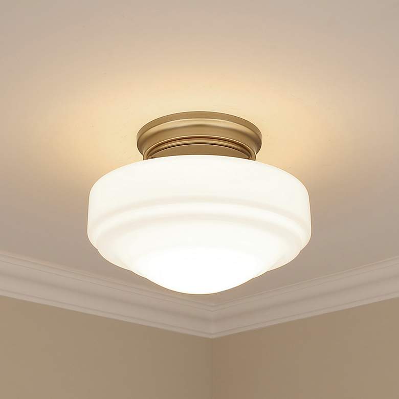 Image 1 Ingalls 12" Wide Modern Brass White Glass Ceiling Light