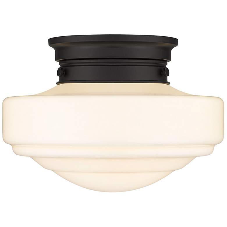 Image 4 Ingalls 12"W Matte Black Vintage Milk Glass Ceiling Light more views