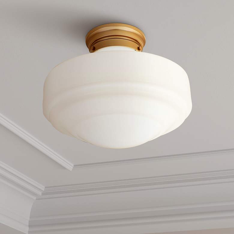 Image 1 Ingalls 16 inch Wide Modern Brass White Glass Ceiling Light