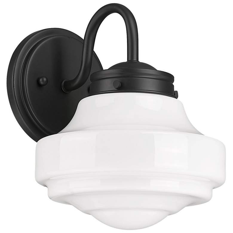 Image 1 Ingalls 7 1/2" Wide Wall Sconce in Matte Black with Vintage Milk Glass