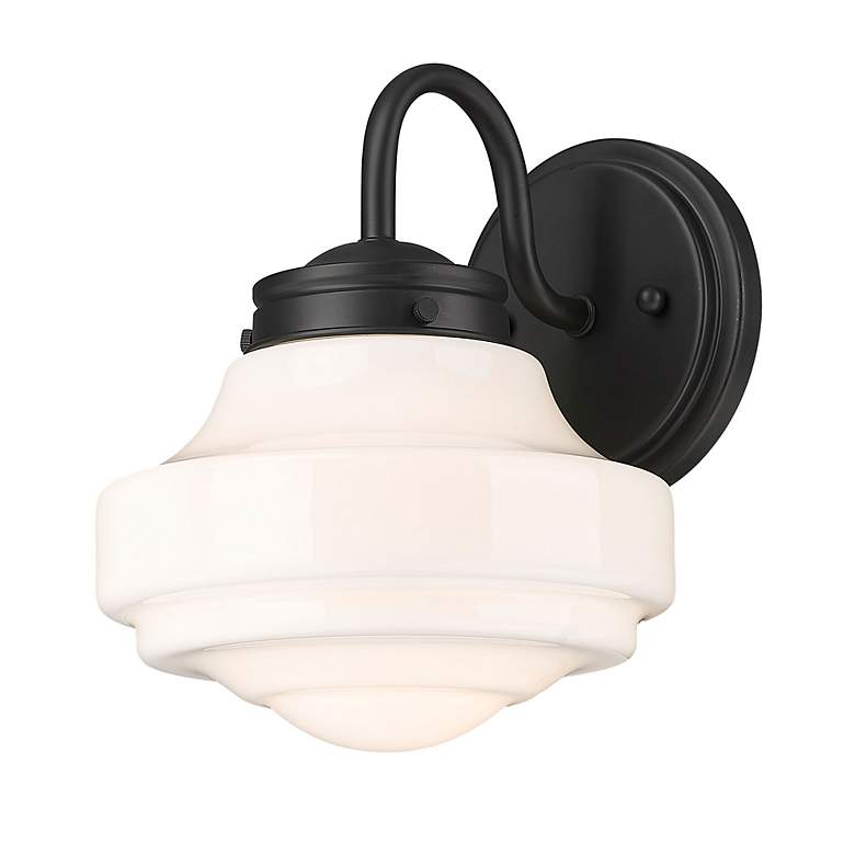 Image 4 Ingalls 7 1/2" Wide Wall Sconce in Matte Black with Vintage Milk Glass more views