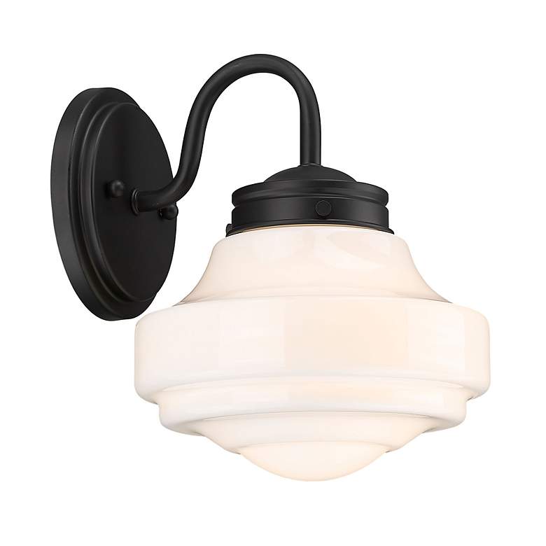 Image 5 Ingalls 7 1/2" Wide Wall Sconce in Matte Black with Vintage Milk Glass more views