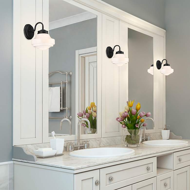 Image 7 Ingalls 7 1/2" Wide Wall Sconce in Matte Black with Vintage Milk Glass more views