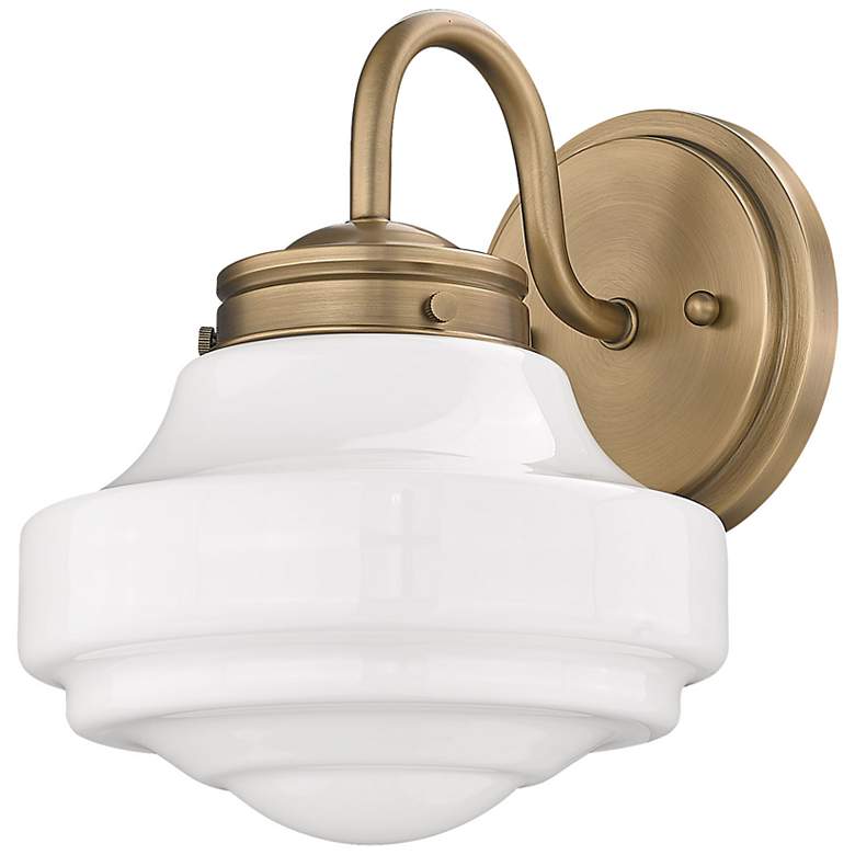 Image 2 Ingalls 7 1/2" Wide Wall Sconce in Modern Brass with Vintage Milk Glas