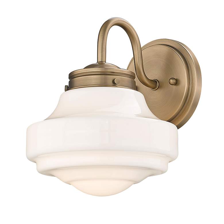 Image 4 Ingalls 7 1/2" Wide Wall Sconce in Modern Brass with Vintage Milk Glas more views