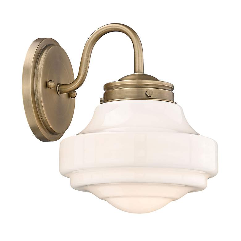 Image 6 Ingalls 7 1/2" Wide Wall Sconce in Modern Brass with Vintage Milk Glas more views