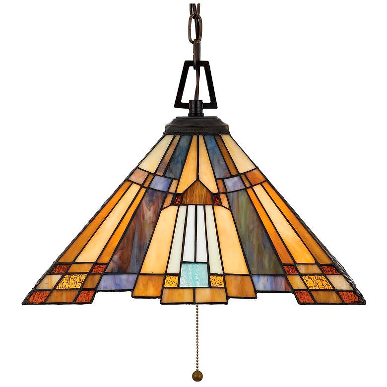 Image 2 Inglenook 17 inch Wide Tiffany-Style Art Glass Pull-Chain Pendant Light