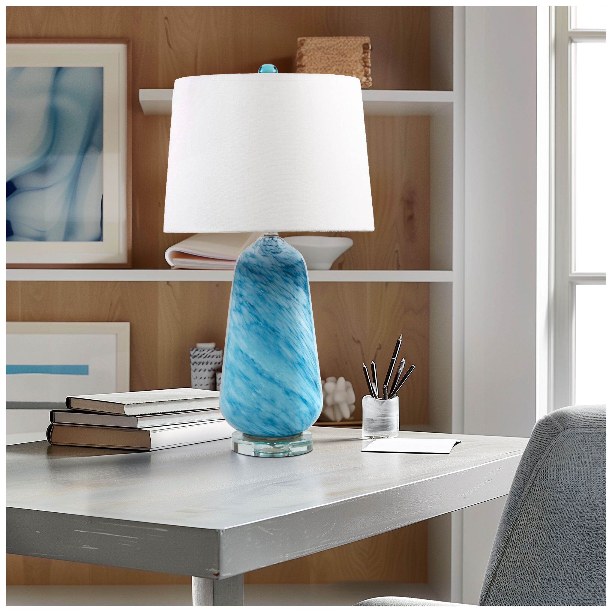 Image 6 INK+IVY Blue Aquaviva  Confetti Glass Table Lamp more views