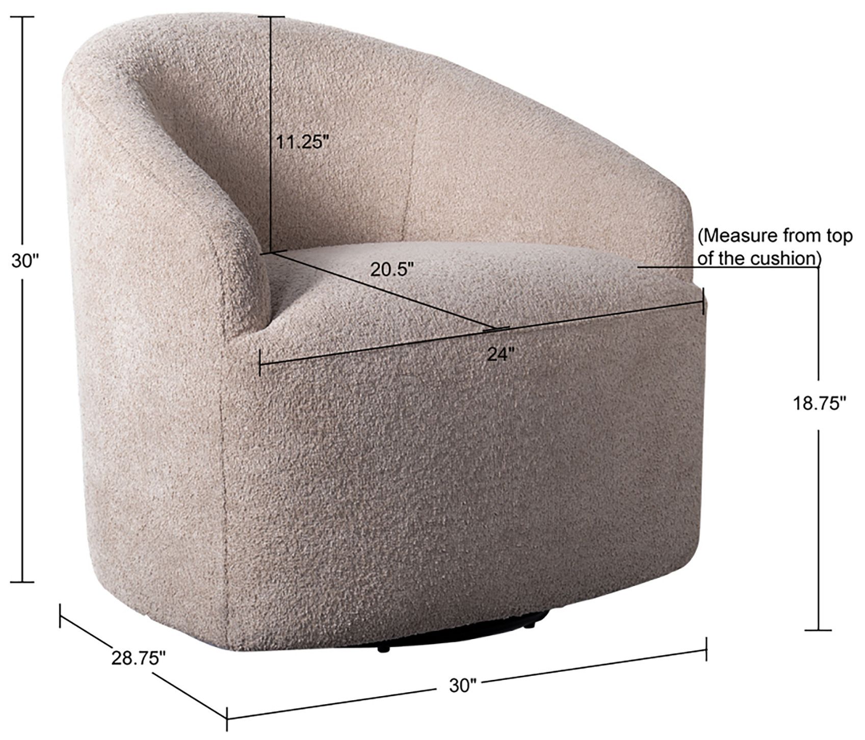 INK+IVY Bonn 30" Wide Beige Upholstered Modern Swivel Chair